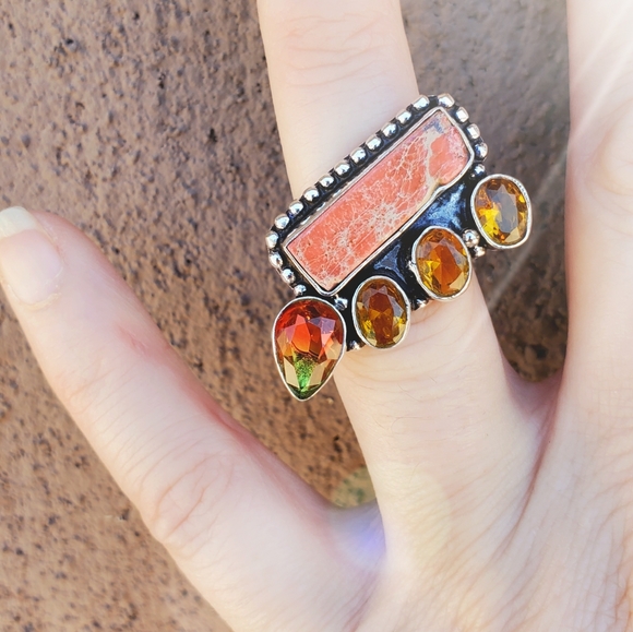 New Sea Sediment, Citrine, Tourmaline 925 Silver Ring. - Picture 16 of 16